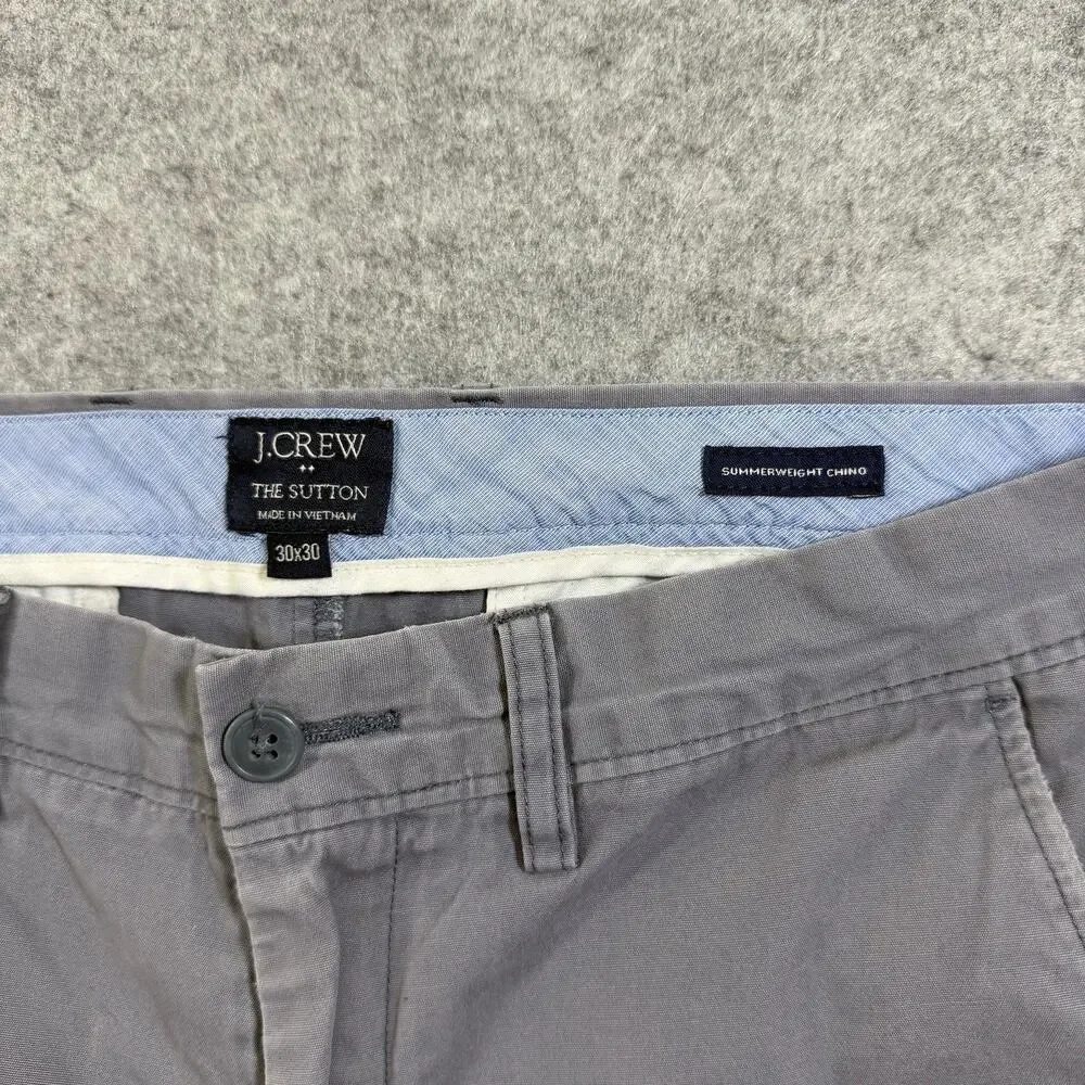 J.Crew Sutton Chino Pants Mens 30x30 Gray Slim Fit Cotton Flat Front Preppy